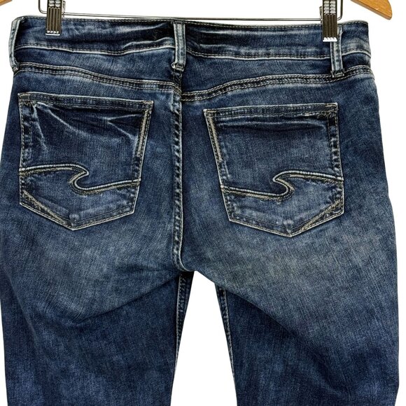 Silver Jeans Elyse Skinny W27 L29 (32 x 28) Mid Rise Dark Wash Stretch Denim - Picture 8 of 12